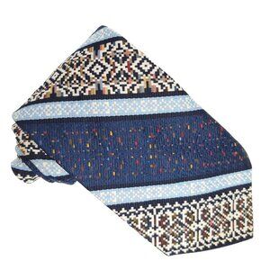 Vintage Superba Tie Blue Textured Woven Striped Geometric Aztec Bitmap Image